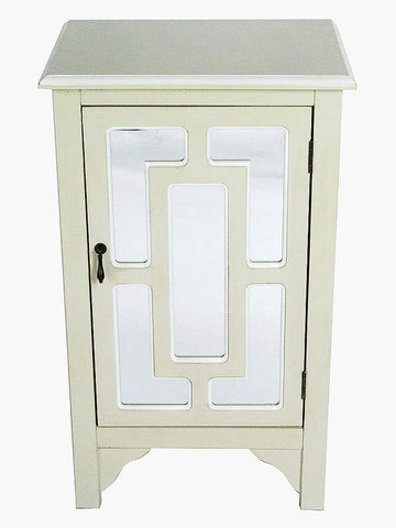 ArtFuzz 30 inch Beige Wood Mirrored Glass Accent Cabinet with a Door and Mirror Inserts