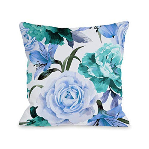 One Bella Casa 74667PL18 18 x 18 in. A Floral Afternoon Periwinkle Pillow