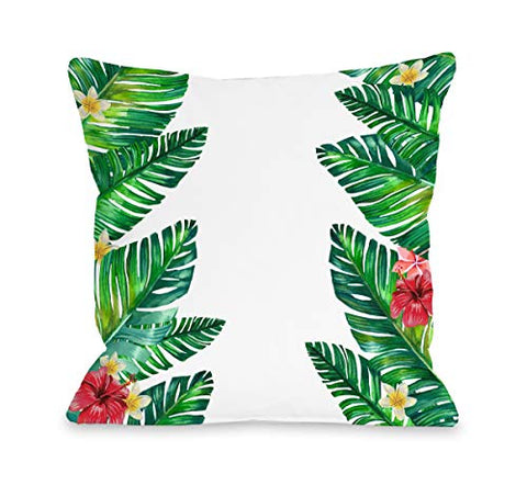 One Bella Casa Tropical Palm Leaves - White Multi Throw Pillow by OBC 18 X 18