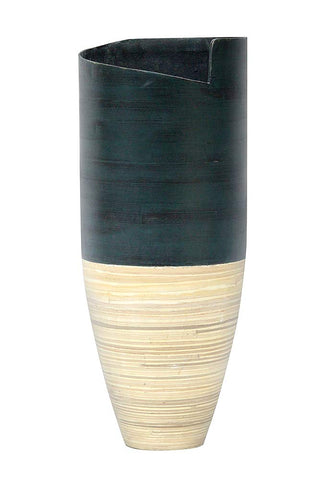 ArtFuzz 25 inch Spun Bamboo Vase - Bamboo in Distressed Blue & Natural Bamboo