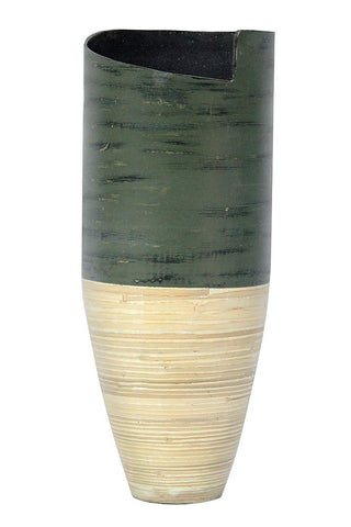ArtFuzz 25 inch Spun Bamboo Vase - Bamboo in Distressed Green & Natural Bamboo