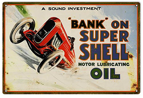 ArtFuzz Shell Super Motor Oil Reproduction Gas Station Metal Sign 18x30