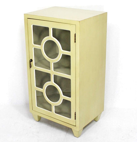 ArtFuzz 31 inch Beige Wood Clear Glass Accent Cabinet with a Door and Lattice Inserts