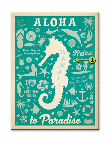 Aloha Seahorse w/ Green Background Wood 23x31