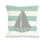 One Bella Casa Striped Sailboat - Gray Throw Pillow by OBC 16 X 16