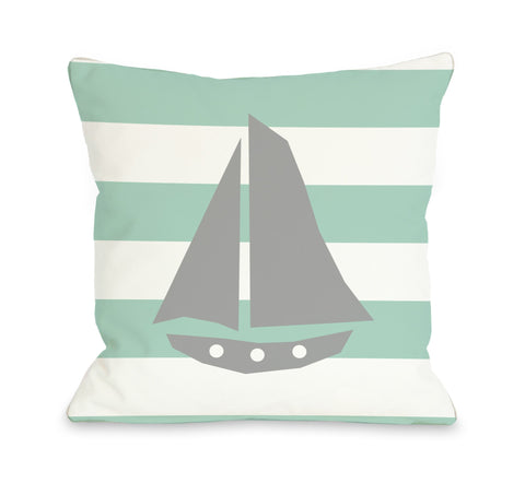 One Bella Casa Striped Sailboat - Gray Throw Pillow by OBC 16 X 16