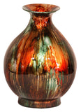 ArtFuzz 19 inch Foiled & Lacquered Ceramic Vase - Ceramic, Lacquered in Turquoise, Copper and Bronze