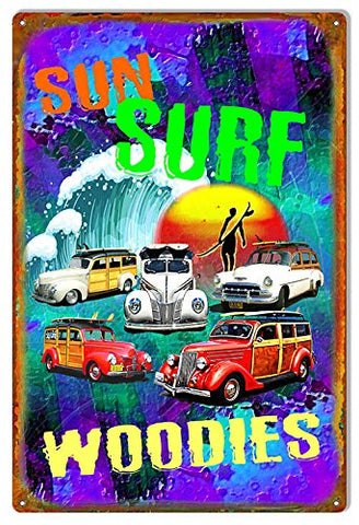 ArtFuzz Sun Surf Woodies Man Cave Metal Sign by Phil Hamilton 12x18
