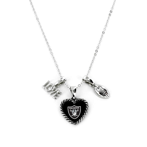 Aminco International NFL Oakland Raiders Charmed Love Football Necklace