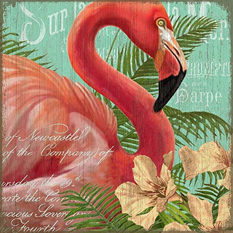 ArtFuzz Suzanne nicoll Flamingo Image Printed to Distressed Wood Panel Wood Sign 20x20 Special