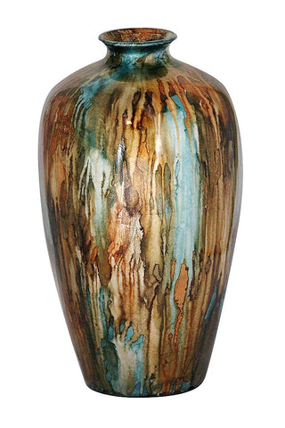 ArtFuzz 21 inch Foiled & Lacquered Ceramic Vase in Turquoise, Copper and Brown