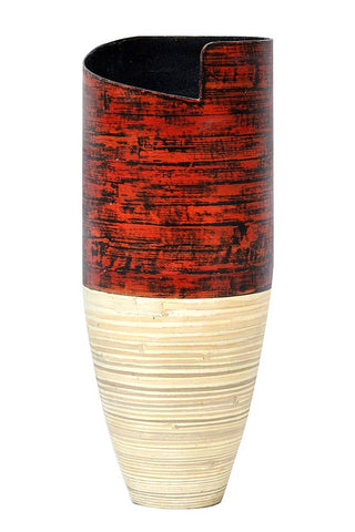 ArtFuzz 25 inch Spun Bamboo Vase - Bamboo in Distressed Red & Natural Bamboo