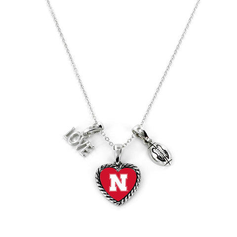 Aminco International NCAA Nebraska Cornhuskers Charmed Love Football Necklace