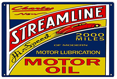 ArtFuzz Charles Streamline Motor Oil Reproduction Gas Station Metal Sign 18x30