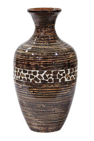 ArtFuzz 20 inch Spun Bamboo Vase - Bamboo in Distressed Brown W/Brown Coconut Shell