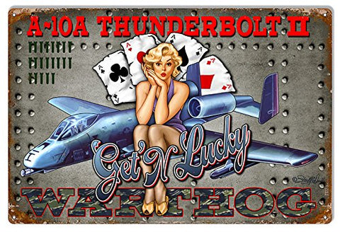 ArtFuzz Airplane Get N Lucky Pin Up Girl Sign by Steve McDonald 12x18