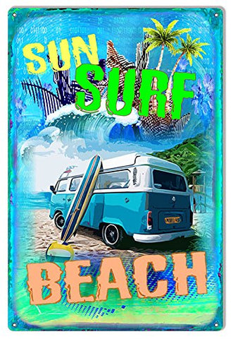 ArtFuzz Sun Surf Beach Man Cave Metal Sign by Phil Hamilton 12x18