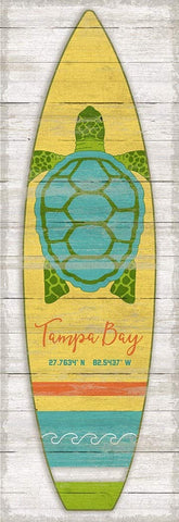 ArtFuzz Suzanne nicoll Coastal Surfboard Turtle Distressed Wood Panel Wood Sign Size 14x40 Large Special