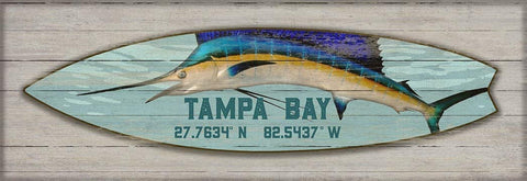 ArtFuzz Suzanne nicoll Coastal Marlin Surfboard Distressed Wood Panel Wood Sign Size 14x40 Large Special