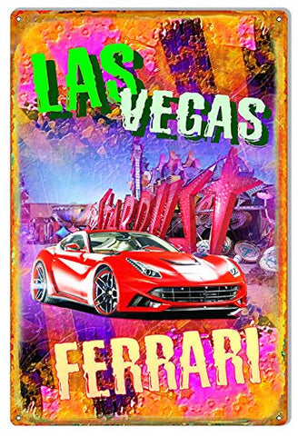 ArtFuzz Las Vegas Ferrari Man Cave Metal Sign by Phil Hamilton 12x18