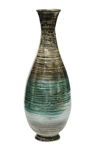 27 inch Spun Bamboo Floor Vase - Bamboo in Distressed Aqua
