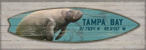 ArtFuzz Suzanne nicoll Coastal Manatee Surfboard Distressed Wood Panel Wood Sign Size 14x40 Large Special