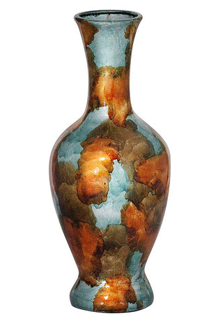 18 inch Foiled & Lacquered Ceramic Vase - Ceramic, Lacquered in Copper, Gold and Aqua