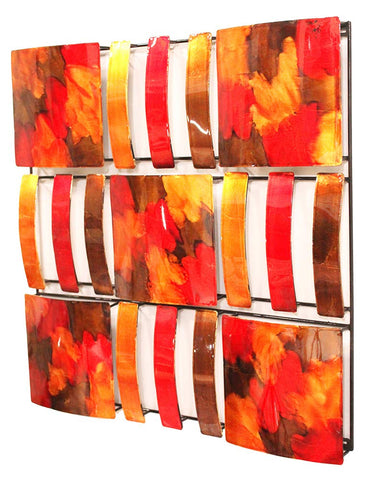 ArtFuzz 9-Panel Square Metal Wall Decor - Metal, Lacquered in Copper, Red and Gold