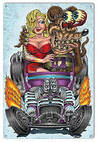 ArtFuzz Pin Up Girl Hot Rod 01 Metal Sign by Britt Madding 12x18