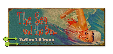 The Sea and the Sun Swimming Woman Metal 14x36