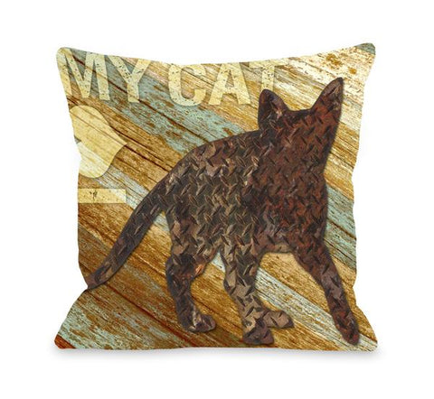 I Love My Cat Wood Throw Pillow by Kate Ward Thacker