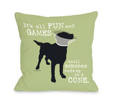 It's All Fun and Games Green Throw Pillow by Dog Is Good