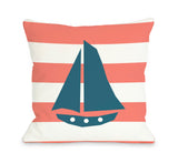 Striped Sailboat - Coral Throw Pillow by OBC 18 X 18
