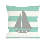Striped Sailboat - Gray Throw Pillow by OBC 18 X 18