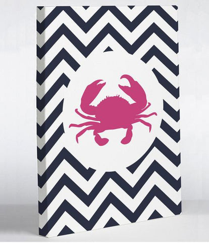 Chevron Crab Navy - Pink Canvas Wall Decor by