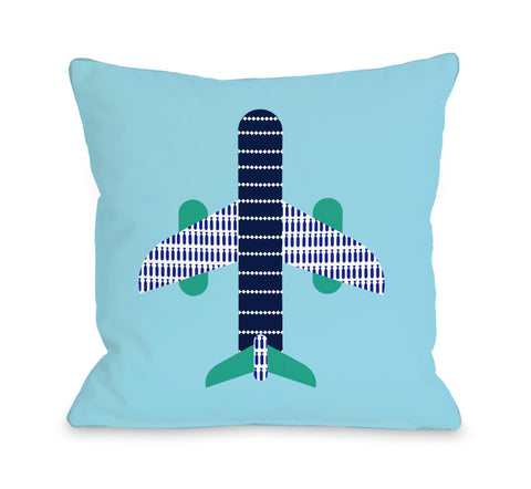 Airplane - Blue Throw Pillow by OBC 18 X 18