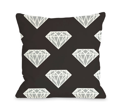 All Over Diamond - Black Silver Throw Pillow by OBC 18 X 18