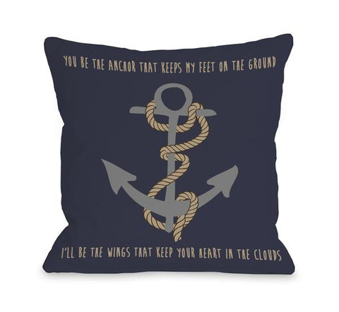 Anchor Feet on Ground Heart in Clouds Throw Pillow by