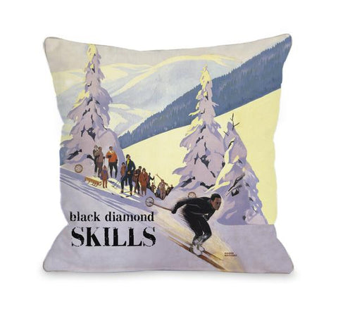 Black Diamond Skills Vintage Ski Throw Pillow by OBC