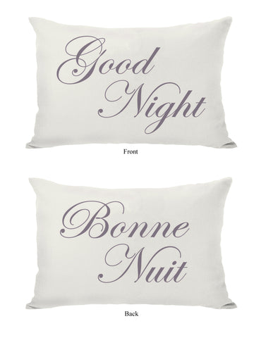 Bonne Nuit or Goodnight Reversible Lumbar Pillow by OBC 14 X 20