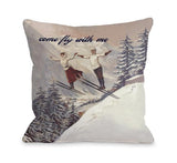 Come Fly with Me Vintage Ski Throw Pillow by OBC