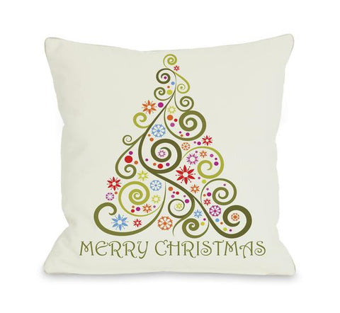 Merry Christmas Whimsical Tree Throw Pillow by