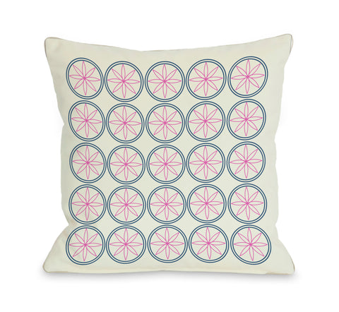 Circles & Flowers - Pink Throw Pillow by OBC 18 X 18