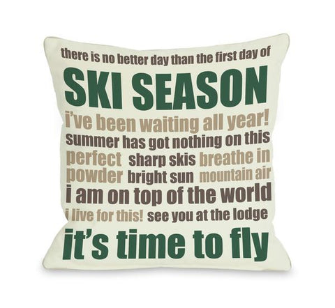 Ski Season Words Throw Pillow by OBC