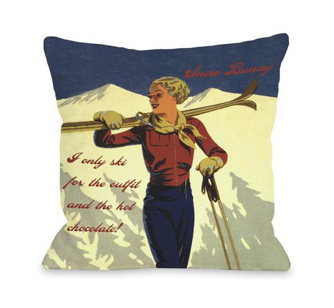 Snow Bunny Vintage Ski Throw Pillow by