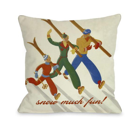 Snow Much Fun Vintage Ski Throw Pillow by OBC