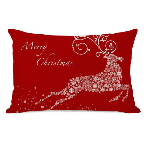 Snowflake Reindeer - Red Throw Pillow by OBC