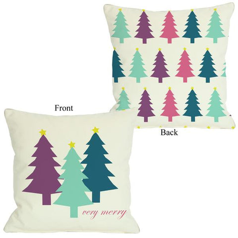 Very Merry Christmas Trees Reversible Throw Pillow by OBC