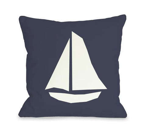 Vintage Sailboat - Navy Throw Pillow by