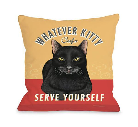Whatever Kitty Cafe Throw Pillow